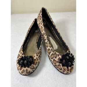 Madeline Leopard Print Ballet Flats Women's 8M Floral Beaded Toe